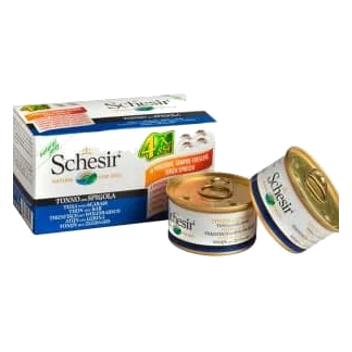Comida húmeda Schesir atún y lubina pack 4 × 85 g para perros adultos