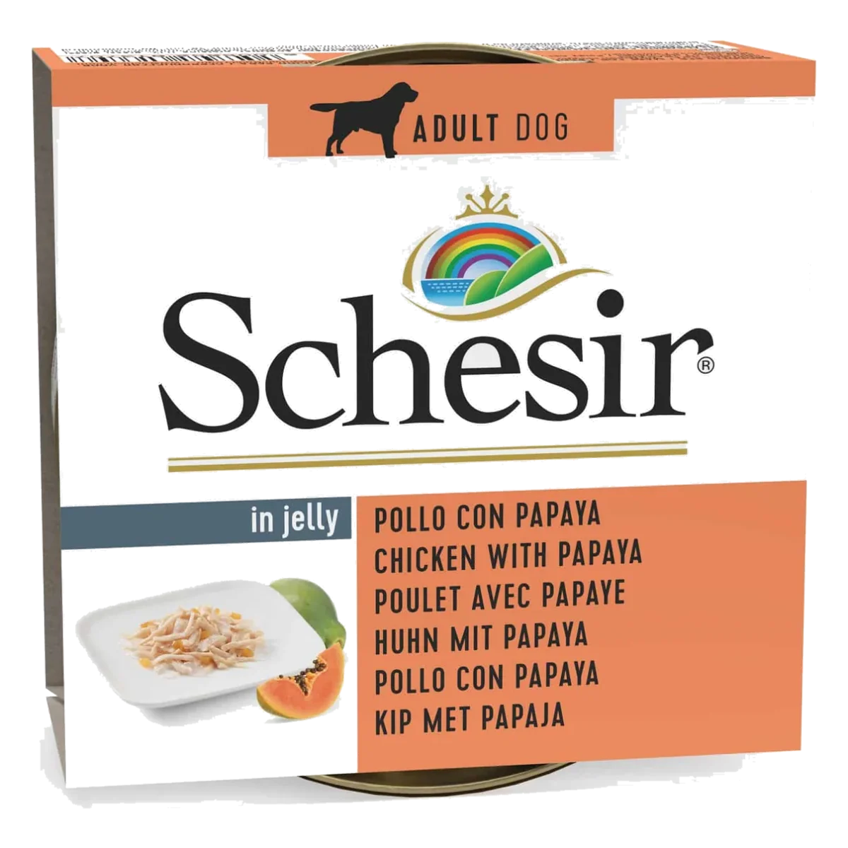 Comida húmeda Schesir pollo con papaya en gelatina 150 g para perros adultos