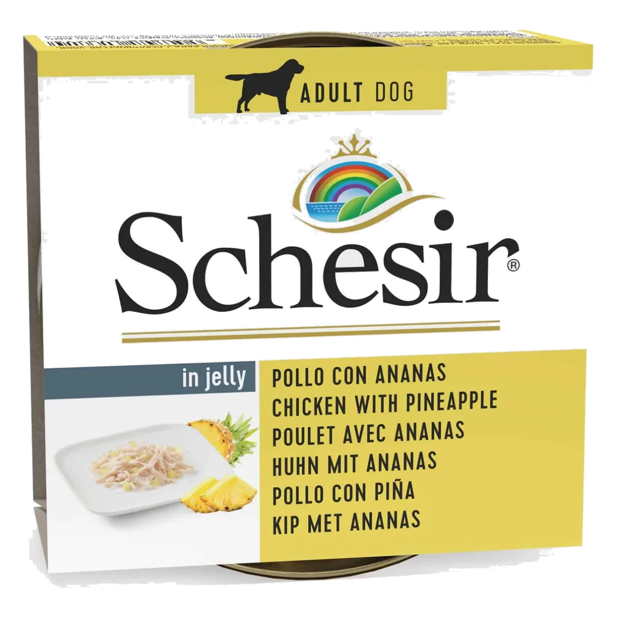 Comida húmeda Schesir pollo con piña en gelatina 150 g para perros adultos