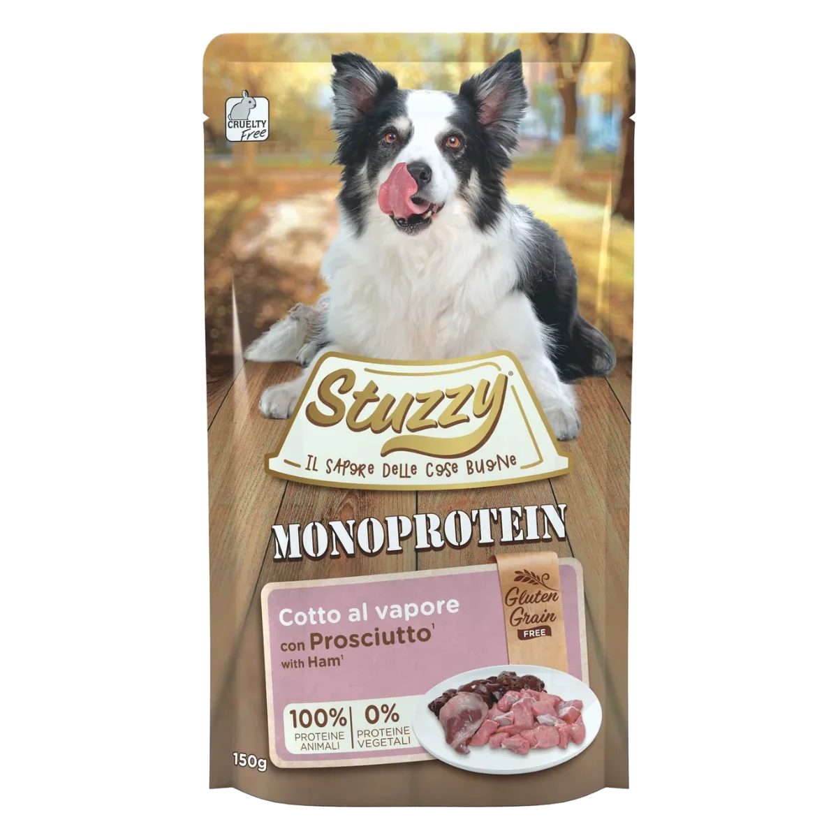 Comida húmeda Stuzzy Monoprotein cerdo y jamón para perros, sobre 150 g