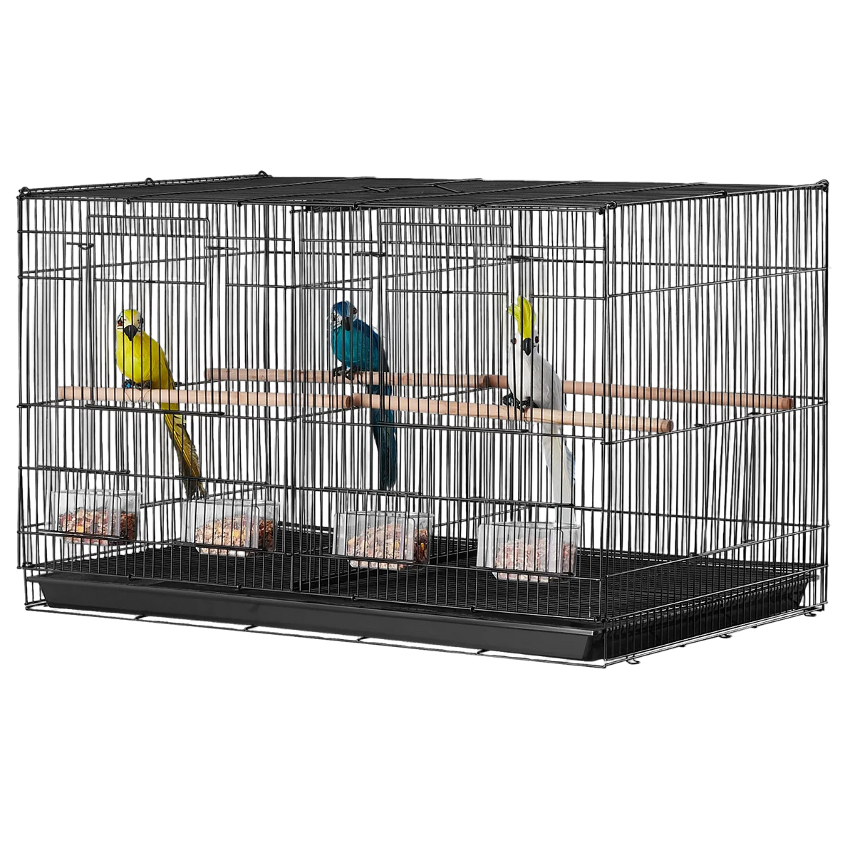Jaula voladera negra de 76 cm con separador para periquitos y canarios