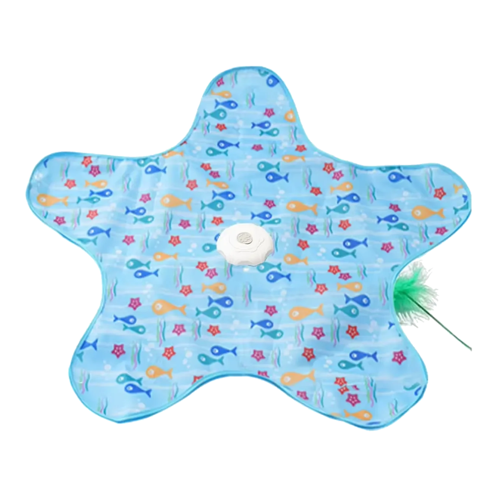 Juguete interactivo para gatos con forma de estrella y pluma, color azul
