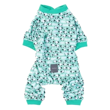 Pijama para perros frioleros FuzzYard Counting Sheep verde
