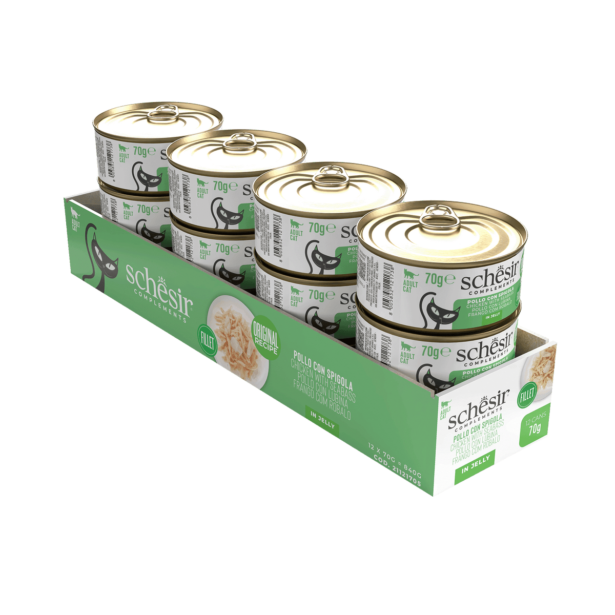 Schesir Lata pollo con lubina 70 g gelatina para gatos - imagen 2