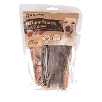 Tiras planas de esófago de búfalo Flamingo para perros, 100 g