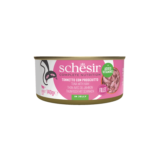 Schesir Lata Atún con jamón 140 gr en gelatina alimento completo para gatos