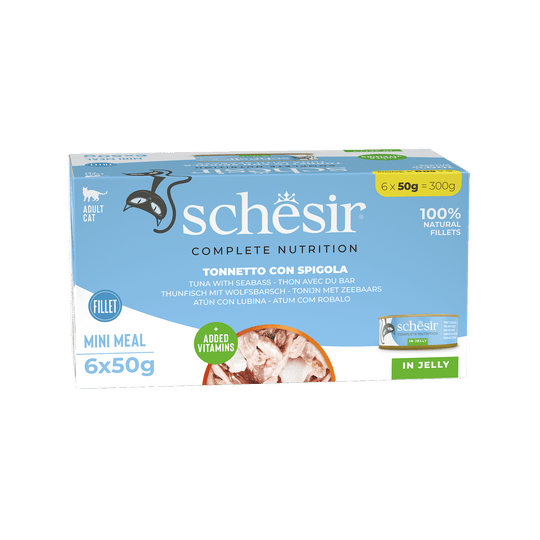 Schesir Latas Multipack Atún con lubina 6x50gr alimento completo para gatos