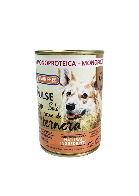 Natural Impulse con ternera para perros, lata de 400 g