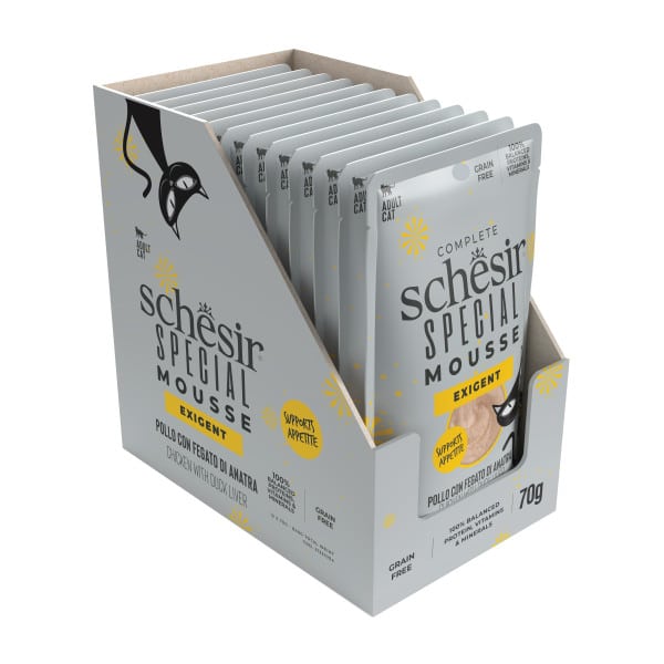 Schesir pouch exigent mousse pollo con higado de pato para gatos - imagen 3