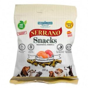 SERRANO SNACKS PERRO SABOR SALMÓN Y ATÚN 100 GR