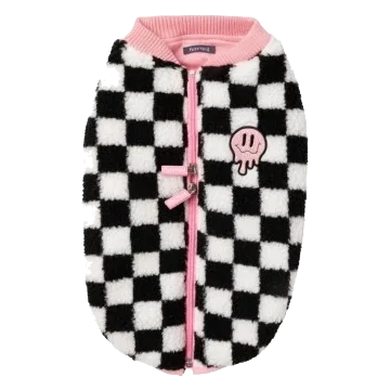 Abrigo de sherpa para perros FuzzYard Ollie a cuadros rosa