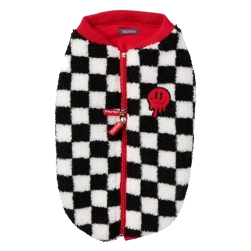 Abrigo de sherpa para perros FuzzYard Ollie a cuadros rojo