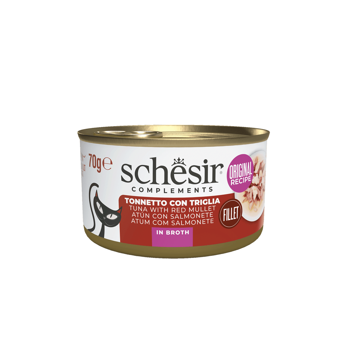 Schesir Lata atún con salmonete en caldo 70 gr para gatos