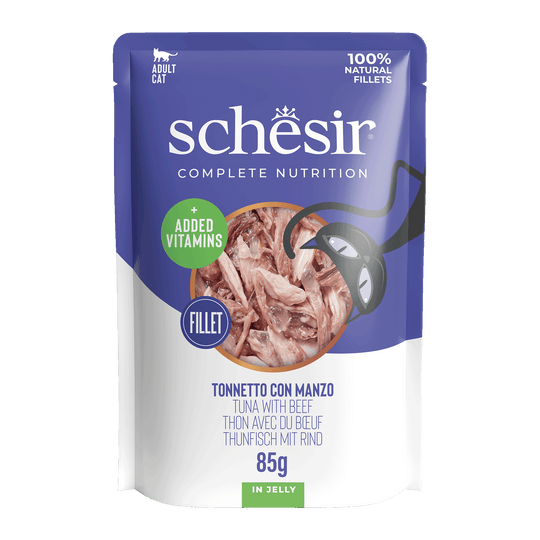 Schesir Sobre Atún con buey 85 gr Alimento completo para gatos