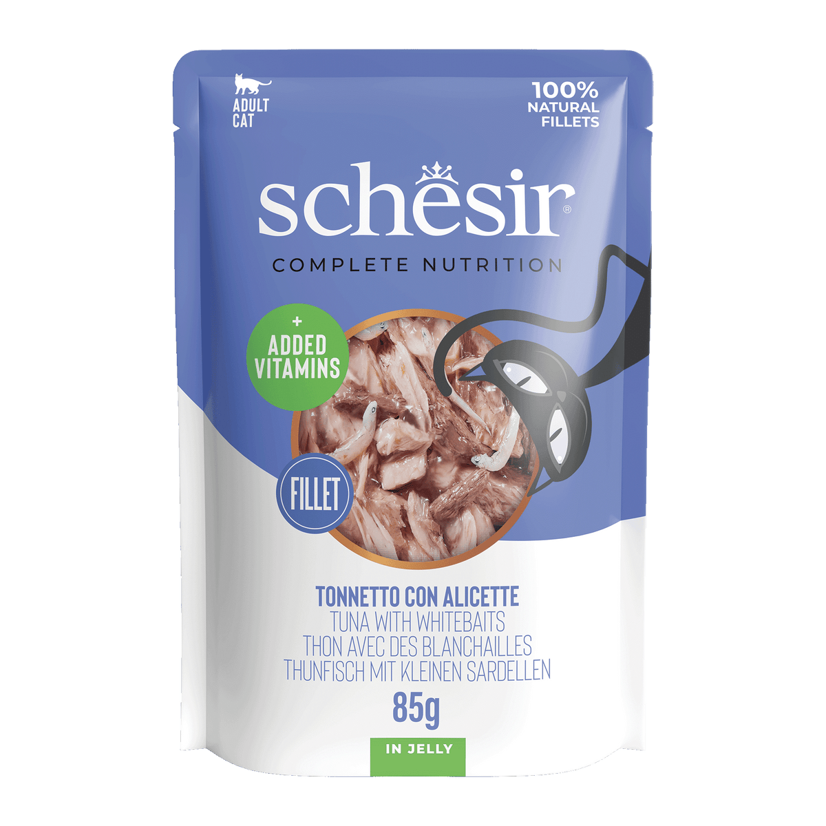 Schesir Sobre Atún con Anchovetas 85g alimento completo para gatos