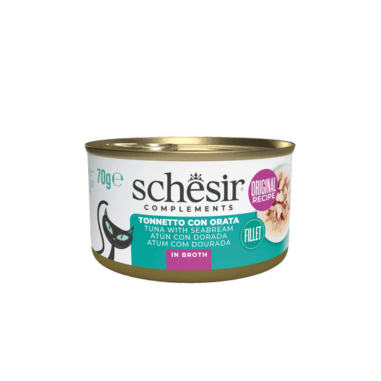 Schesir Lata Atún con dorada 70g caldo para gatos