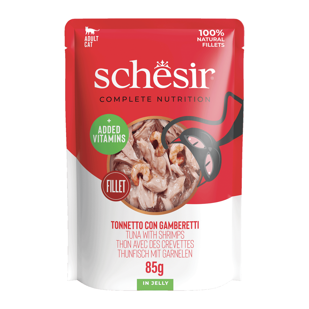 Schesir Sobre Atún con Gambas 85g Alimento Completo para gatos