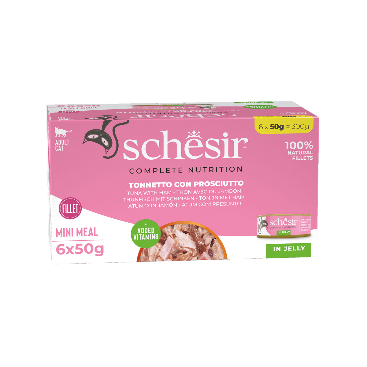 Schesir Latas Multipack Atún con jamón 6x50gr alimento completo para gatos