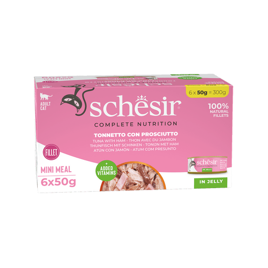 Schesir Latas Multipack Atún con jamón 6x50gr alimento completo para gatos