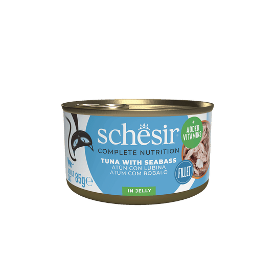 Schesir Lata Atún con Lubina 85g alimento completo para gatos