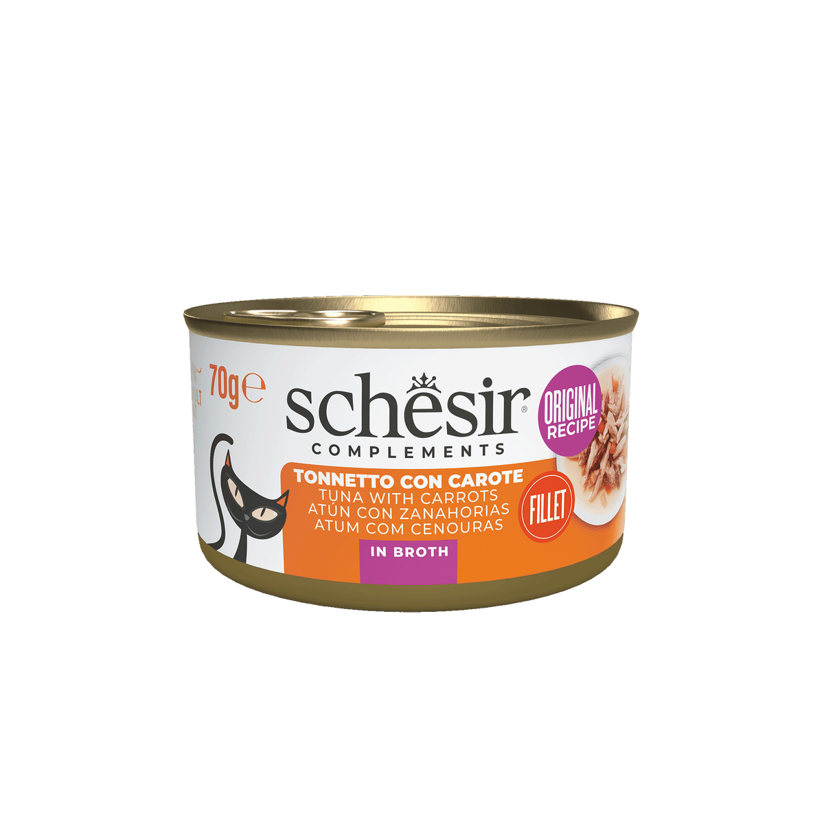 Schesir Lata Atún con zanahoria en caldo 70 gr para gatos