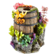 Barril con plantas y coral para acuario
