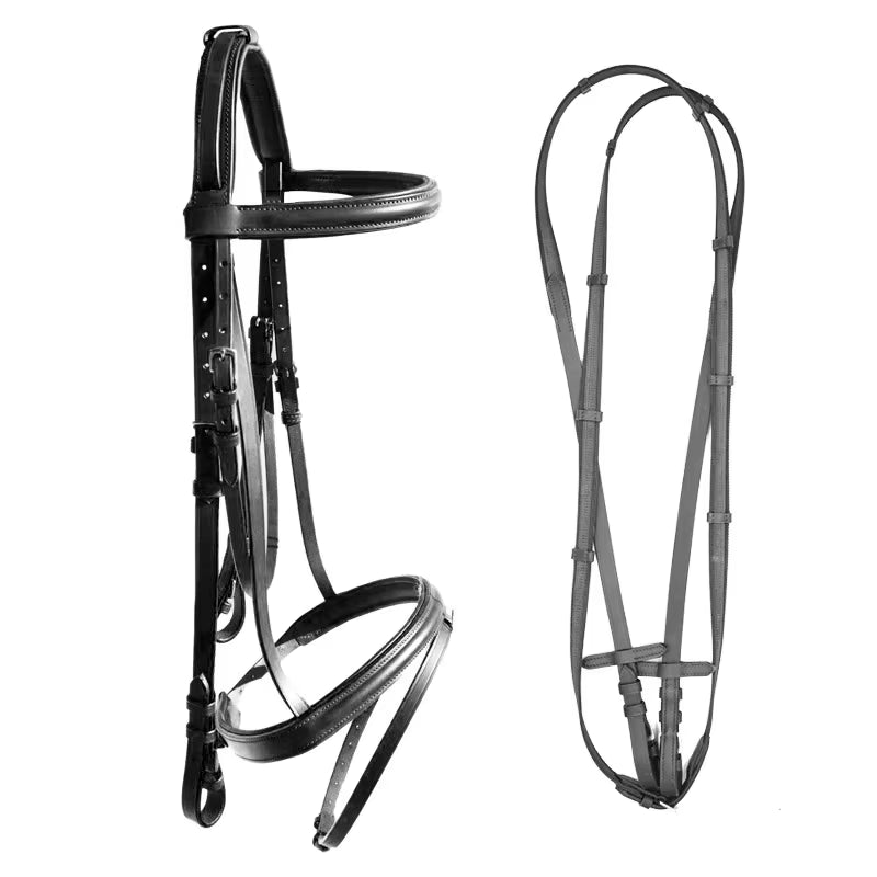 Brida inglesa de cuero para caballo con riendas - vista 3