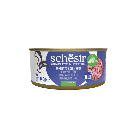 Schesir Lata Atún con filetes de buey 140g alimento completo para gatos