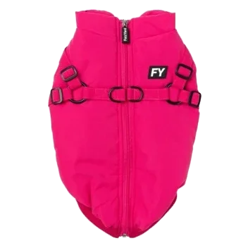 Chaqueta con arnés para perros FuzzYard Flash magenta