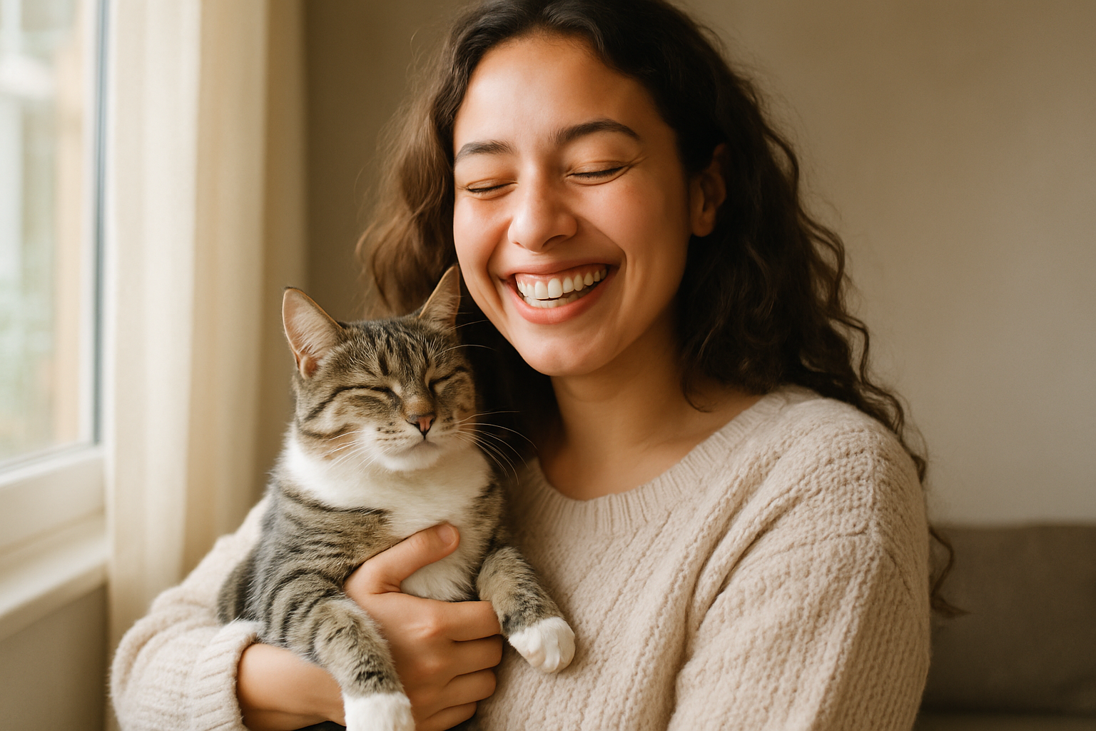 CHICA FELIZ CON SU GATO