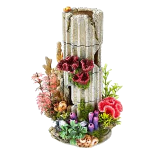 Columna de piedra con plantas para acuario