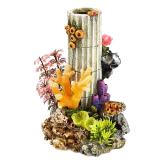 Columna de piedra mediana con plantas para acuario