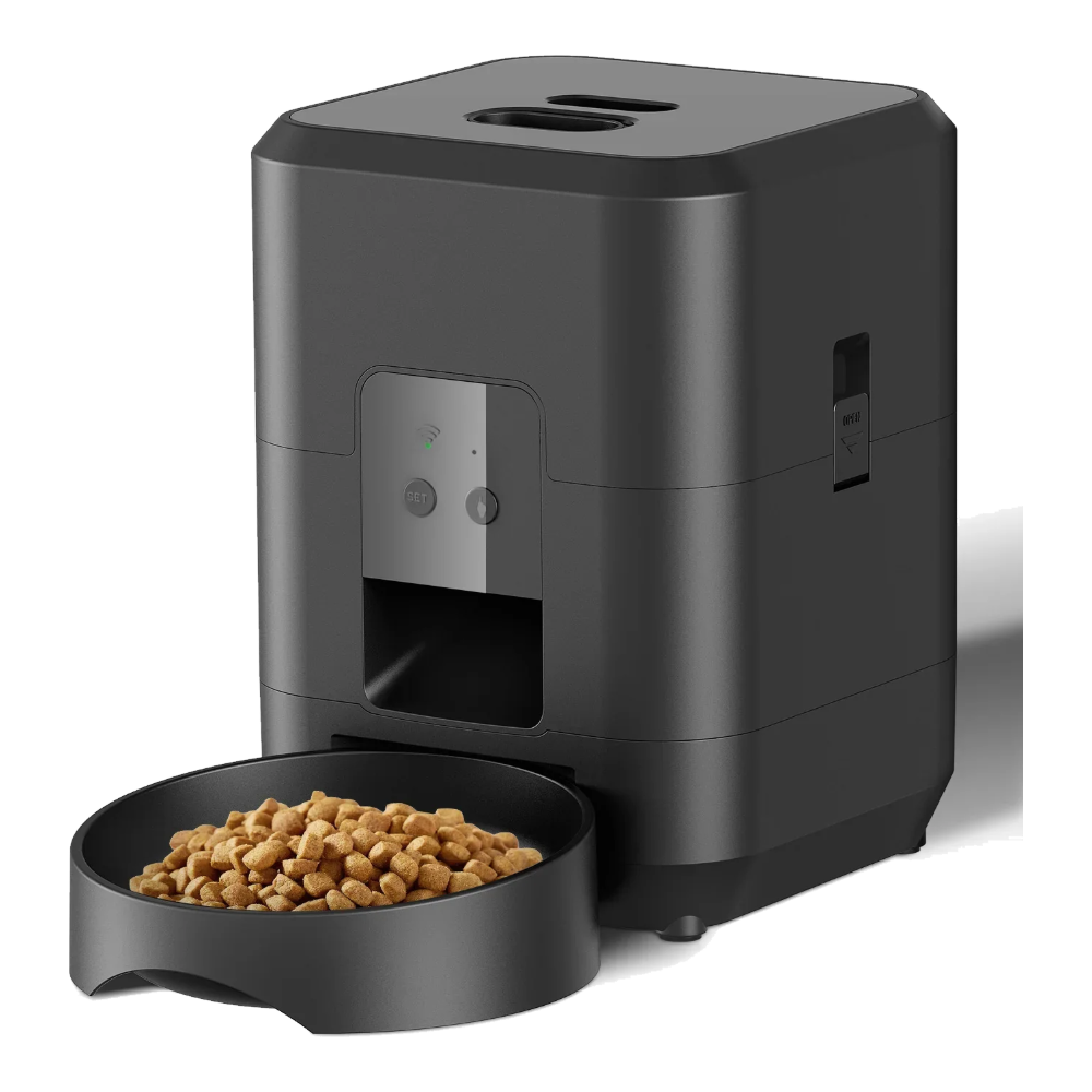 Comedero automático para gatos negro con WiFi y temporizador