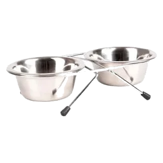 Comedero doble con base y platos metálicos para perros — 25 cm, 2500 ml