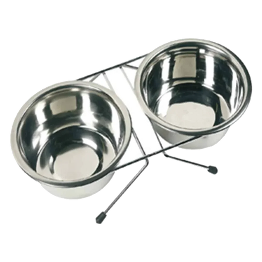 Comedero doble con base y platos metálicos para perros — pequeño, mediano y grande