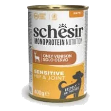 Comida húmeda Schesir Monoprotein Hip & Joint ciervo lata 400 g para perros adultos