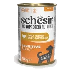 Comida húmeda Schesir Monoprotein pavo lata 400 g para perros adultos