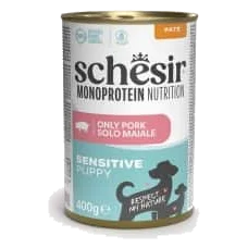 Comida húmeda Schesir Monoprotein Puppy cerdo lata 400 g para cachorros