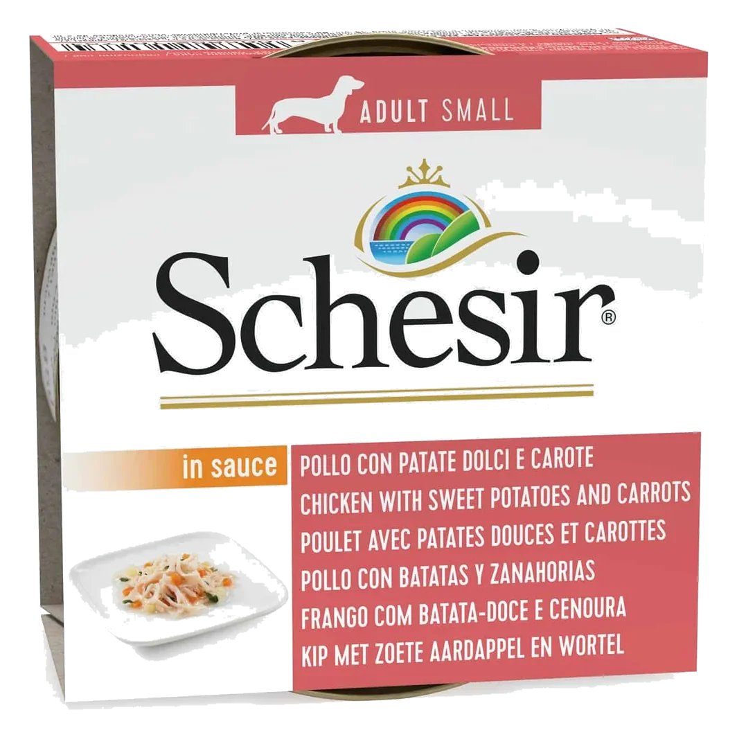 Comida húmeda Schesir pollo, boniato, zanahoria y espinacas 85 g para perros