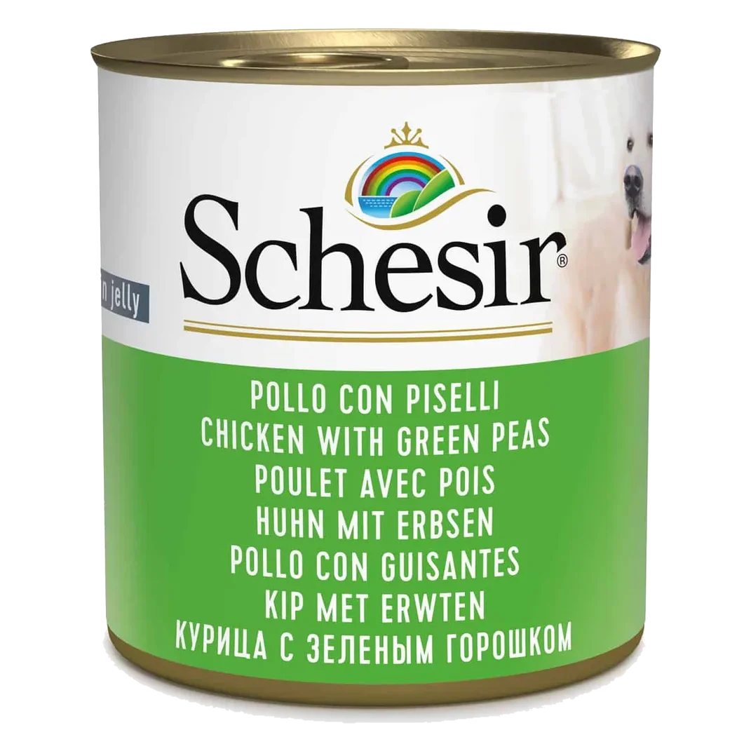 Comida húmeda Schesir pollo con guisantes lata 285 g para perros adultos
