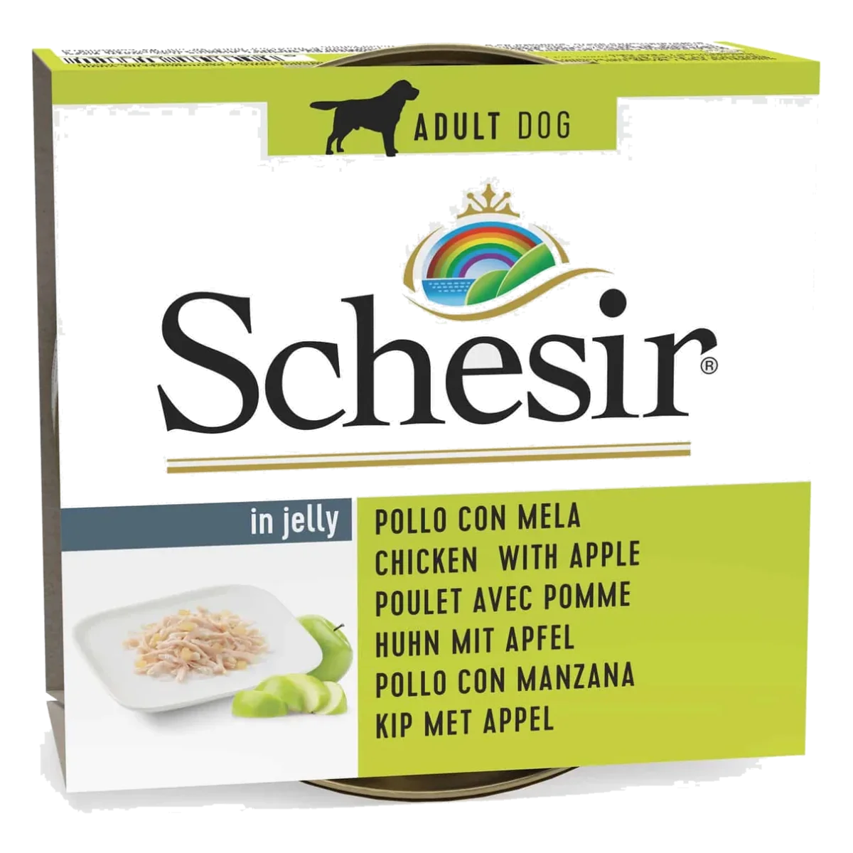 Comida húmeda Schesir pollo con manzana en gelatina 150 g para perros adultos