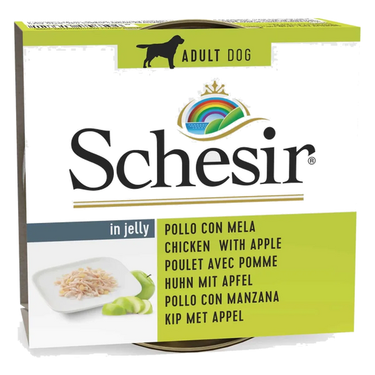 Comida húmeda Schesir pollo con manzana en gelatina 150 g para perros adultos