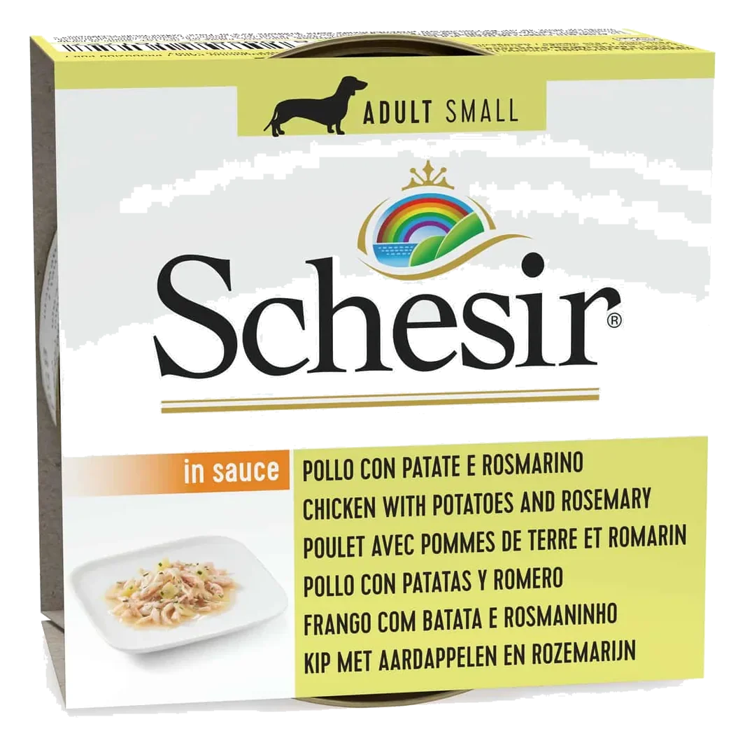 Comida húmeda Schesir pollo con patatas y romero 85 g para perros adultos