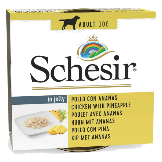 Comida húmeda Schesir pollo con piña en gelatina 150 g para perros adultos