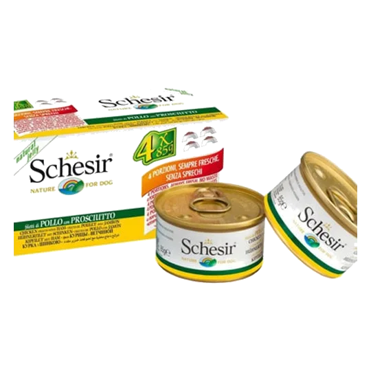 Comida húmeda Schesir pollo y jamón pack 4 × 85 g para perros adultos