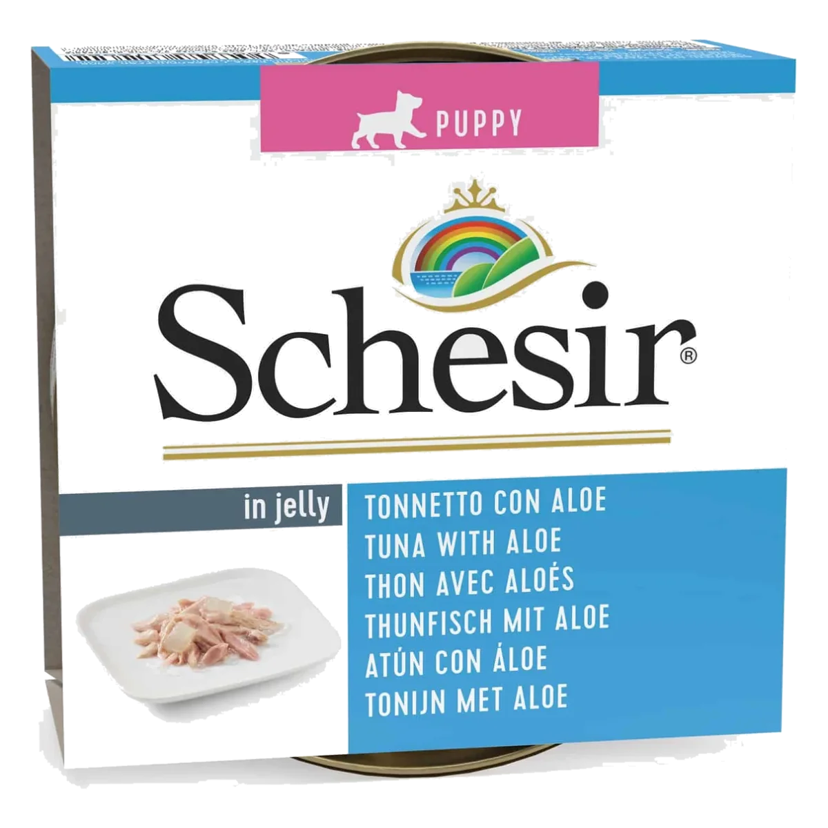 Comida húmeda Schesir Puppy atún con aloe en gelatina 150 g para cachorros