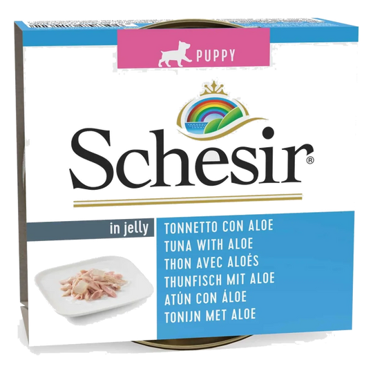 Comida húmeda Schesir Puppy atún con aloe en gelatina 150 g para cachorros