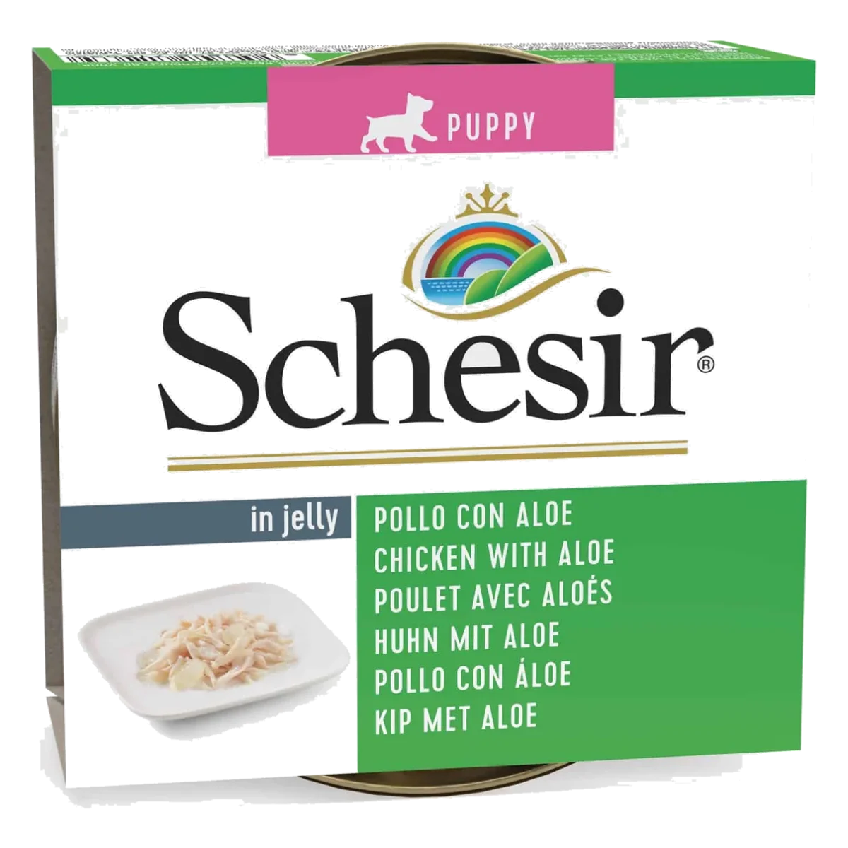 Comida húmeda Schesir Puppy pollo con aloe en gelatina 150 g para cachorros