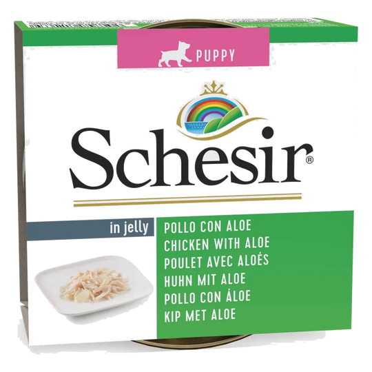 Comida húmeda Schesir Puppy pollo con aloe en gelatina 150 g para cachorros