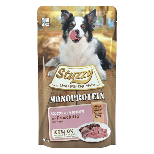 Comida húmeda Stuzzy Monoprotein cerdo y jamón para perros, sobre 150 g